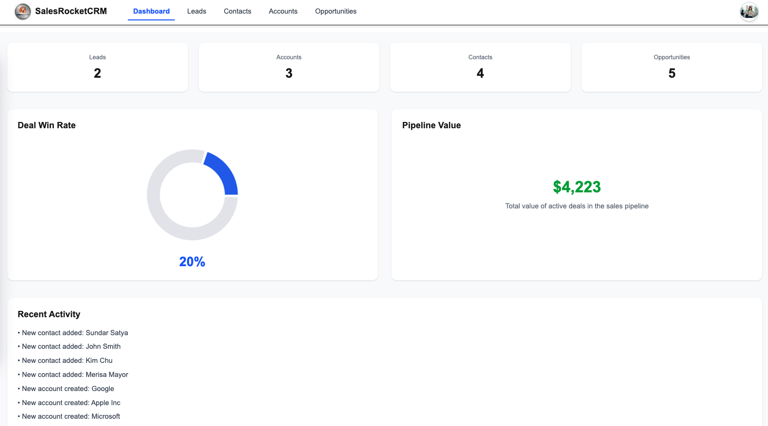 SalesRocketCRM dashboard preview